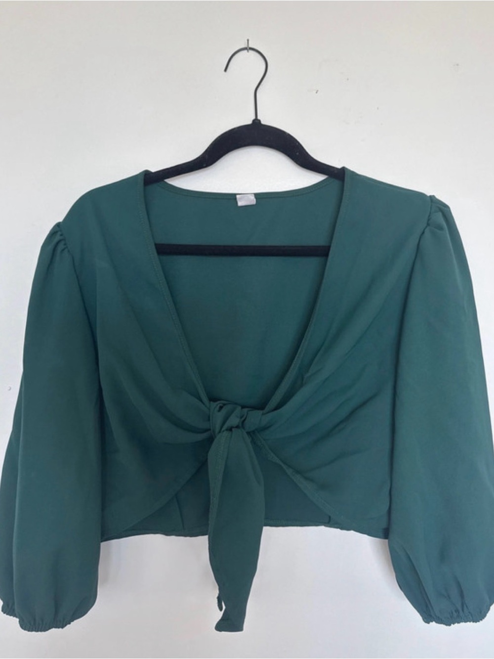 Tie-Front Puff Sleeve Blouse and Matching Shorts in Teal